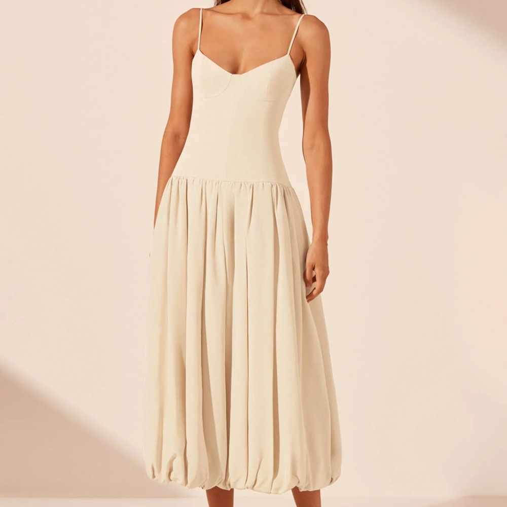Shona Joy Vento Bustier Bubble Midi Dress - BONE